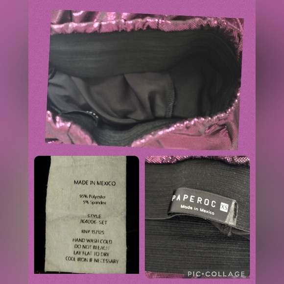 PAPEROC - Metallic Fushia on Black Lightweight Flare Bottom Pants - XS - Picture 11 of 13
